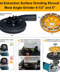 All-In-One Angle Grinder Dust Shroud 4.5 and 5 Inch With Diamond Concrete Grinding Wheel, Fits Most Grinders, Multi-Size Hose Adapter