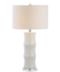 26.5 Inch White Ceramic Table Lamp With Linen Drum Shade And Bamboo Design For Living Room Or Bedroom Nightstand Modern Bedside Light With LED Included ETL Listed Stylish Home Decor