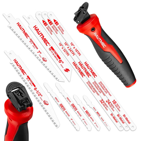 10-In-1 Hand Saw Kit With Quick-Release Blades for wood, metal, plastic, drywall, including compact hacksaw and jab saw.