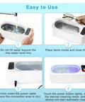 Steps for using 55KHz 400ml Ultrasonic Cleaner With Four Cleaning Modes And LED Light for cleaning glasses and valuables.