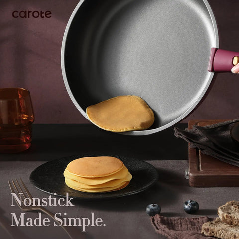Pancake in nonstick pan from 21 Piece Nonstick Pots And Pans Set With Detachable Handle Induction Friendly Cookware For RV And Home