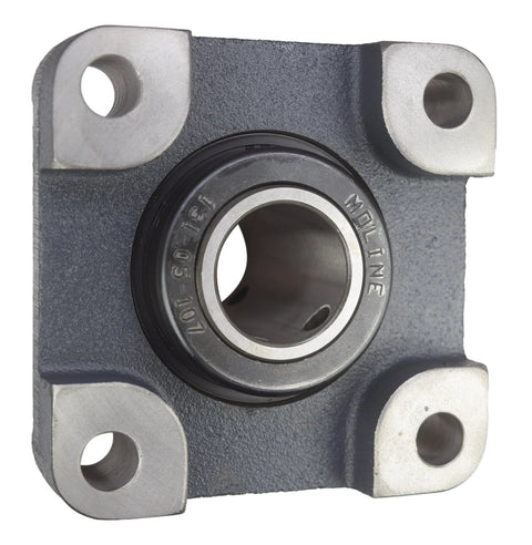 Front view of Moline 1-7/16in Type-E four-bolt flange bearing with sealed bore.