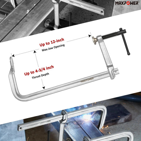 Heavy Duty F Clamp Set 12 Inch Jaw Opening And Four And Three Quarters Inch Throat Depth Pack Of Two For Welding And Woodworking