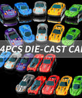 24 Die Cast Cars Included Transport Truck Toy For Kids Ages 3 To 7 variety of colorful toy cars display