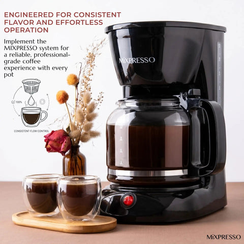 12 Cup Drip Coffee Maker With Auto Off And Reusable Filter, Borosilicate Glass Carafe, Anti Drip Water Window, Easy On Off Switch, Large Capacity Black Coffee Machine For Home Kitchen