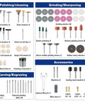 WORKPRO 476-piece rotary tool accessories kit; grinding wheels, sanding discs, polishing wheels, carving bits.