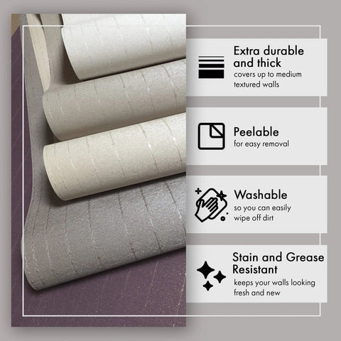 Premium Paper Backed Vinyl Wall Covering With Gleam Beige Texture Heavyweight Textured Wallpaper Roll Unpasted Backing
