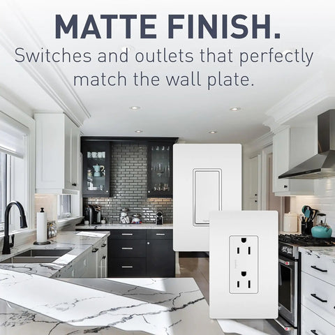 White 15 Amp Rocker Wall Switches 10 Pack Single Pole Decorator Light Switches Easy Install And Smooth Operation Pass And Seymour Compatible 120 277V Residential Grade Sleek Slim Design in matte finish kitchen