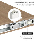 Slick Concealed Barn Door Hardware Kit With Soft Close Mechanism showing bottom wheel and aluminum track detail.