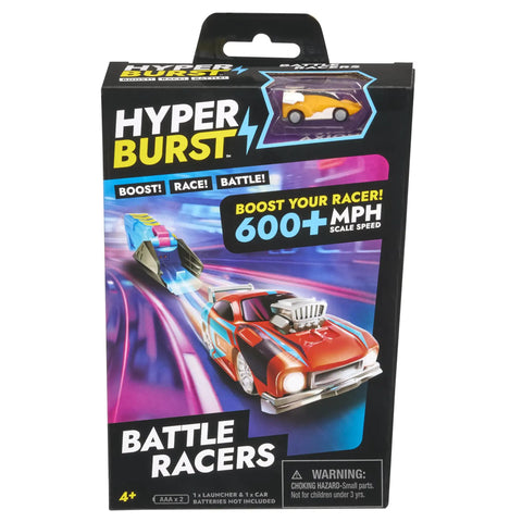 Packaging of Dope Orange Axion Battle Racer Car And Launcher Set with Micro Scale Cars and Battle Action Toys, 600+ MPH speed.