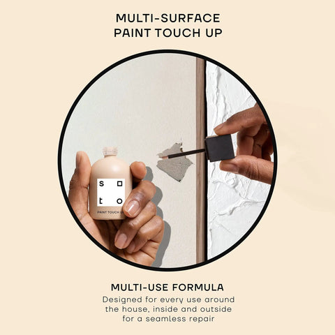 Applying White Paint Touch Up Multi Surface Satin Finish No 01 Perfect White 1.5 Oz on wall with brush