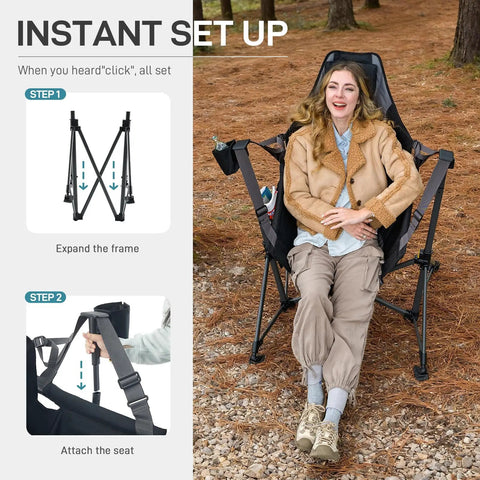Oversized Padded Hammock Camping Chair With Storage Pockets Heavy Duty Foldable Rocking Camp Chair That Supports Up To 400Lbs Portable With Carry Bag Perfect For Outdoors And Backyards Beast Mode Ready with instant setup instructions.