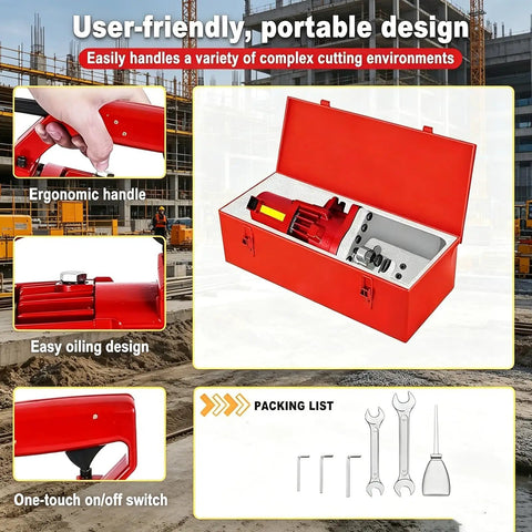 HajMyrdonyx Electric Hydraulic Rebar Cutter 1250W Cuts 4-20mm Steel Bars Spark-Free Fast Cutting Machine components and ergonomic design