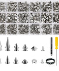 455 Piece Punk Spikes And Studs Kit For Clothing And Leathercraft With Premium Metal Cone Spikes in 12 Sizes and Tools