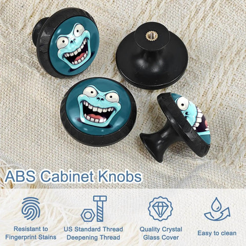 4 Pack Round Cabinet Knobs And Drawer Pulls For Kids, multicolored knobs with fun face design, easy install screws included.