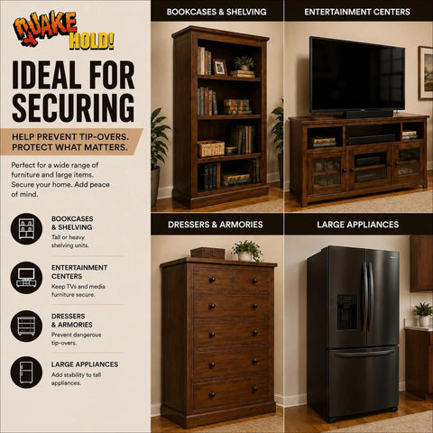 Top Tier Anti Tip Furniture Safety Straps Keep Your Cabinet And Entertainment Center Units Rock Solid Peel Press Adhesive Mount With Wall Screw Anchor Stops Dangerous Wobbling Cold for securing dressers and appliances.