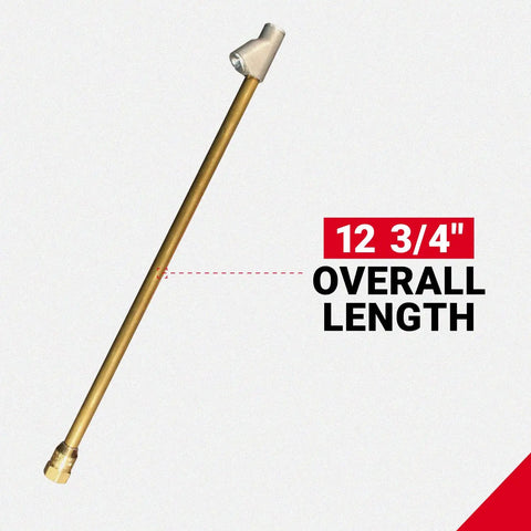 Straight Foot Dual Head Air Chuck With 12 Inch Extended Reach For Tire Pressure Gauges, brass construction, 12 3/4 overall length.