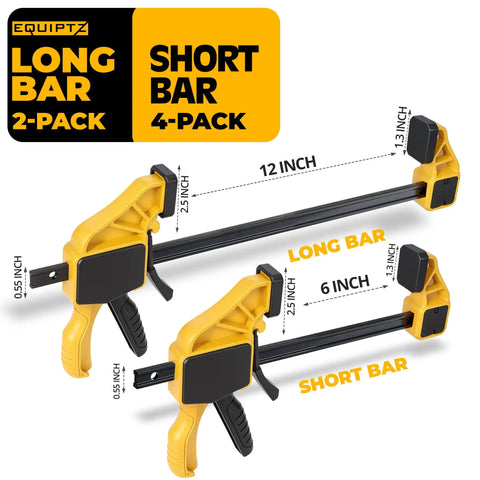 Six Pack Bar Clamps For Woodworking And Diy Projects With Two 12 Inch And Four 6 Inch Quick Grip Clamps 150 Lbs Clamping Force