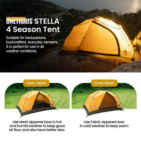 Stella 4 Season Camping Tent For 2 People Ultra Lightweight Backpacking Shelter Waterproof 3000mm in outdoor setting