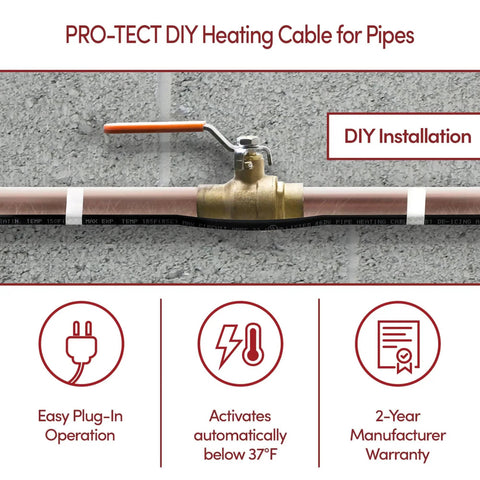 80 Foot Plug In Pipe Heating Cable Kit For Freeze Protection With Built In Thermostat 560 Watt Heat Tape on pipe