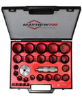 27-Piece Hollow Punch Set With Dual Cutting Heads, Interchangeable Sizes For Concentric Circles, in a heavy-duty plastic case.