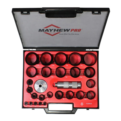 27-Piece Hollow Punch Set With Dual Cutting Heads, Interchangeable Sizes For Concentric Circles, in a heavy-duty plastic case.