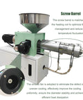 Top Shelf Desktop 3D Filament Maker Machine For PLA And ABS Plastic, High Precision Extruder with screw barrel and cooling fan.