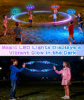 Kids playing with Kids Drone For Indoor And Outdoor Fun 2026 Upgrade With LED Lights Hand Operated Flying UFO outdoors at night