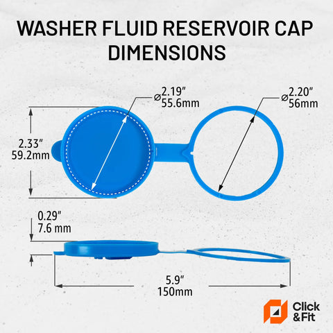 Nissan Windshield Washer Fluid Reservoir Cap Replacement Fits Rogue Sentra Maxima Pathfinder 240SX Infiniti I30 I35 J30 QX4 1987 To 2023 Blue 55mm Neck Opening Leak Proof Easy Fit, product dimensions shown