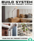 Unique DIY uses of 1/2 Inch PVC 45 Degree Elbow Fittings Socket To Socket Pack Of 20, including lamp stand, plant holder, and piping system.
