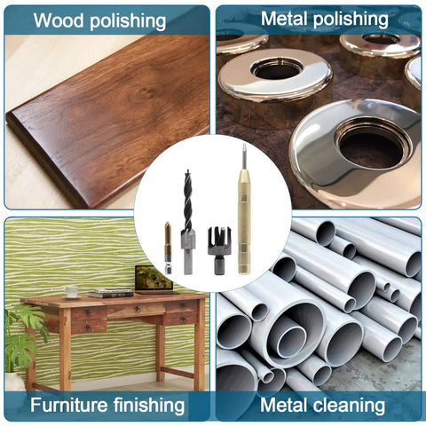 Premium Wood Chamfer Tool Set With Eight Killer Wood Plug Cutter Bits And Seven Dead Nuts Accurate Countersink Drill Bits Paired With Six Five Flute Ninety Degree Precision Drills Plus A Heavy Duty L Wrench For No Sweat Carpentry Builds image showcasing various woodworking and metalworking applications.