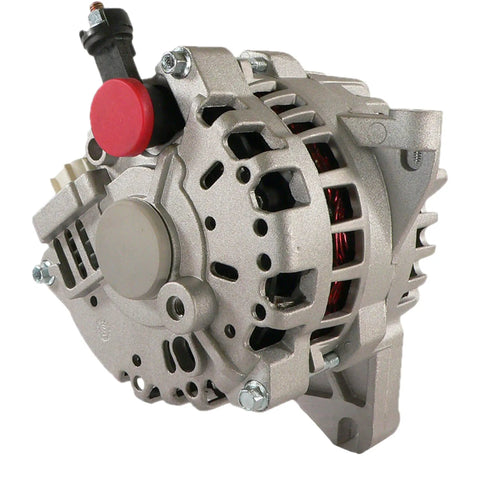 Close-up view of a Beefed Up Alternator for Ford Expedition 2003 2004 Lincoln Navigator 5.4L 4.6L with red casing.