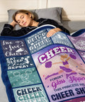 Blue Purple Throw Blanket 50x60 Inches With Inspirational Quotes Grid Design draped over sleeping woman