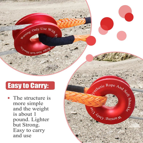 Heavy Duty Recovery Ring 66,000 Lbs For Winch Snatch Off Road SUV UTV ATV Truck Pulley Towing Ring For Synthetic Rope And Soft Shackle 7075 Aluminum CNC Machined Corrosion Resistant Red used with synthetic rope and soft shackle