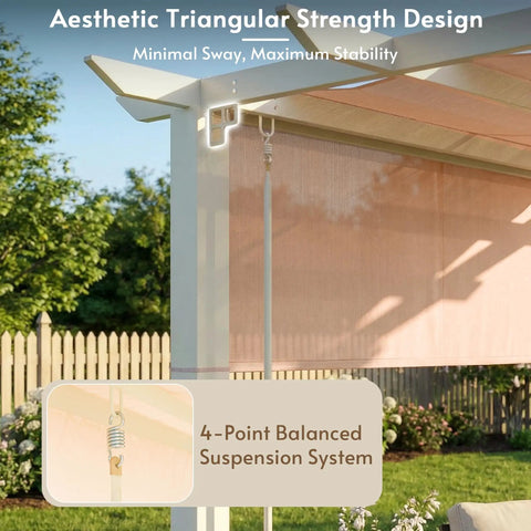 Aesthetic triangular design and 4-point balanced suspension of 3 Seat Outdoor Porch Swing With Stand And Canopy 2 In 1 Convertible Swing Bed.