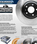 Electrophoretic Series Front Vented Brake Rotor With Electrophoretic Coating For Superior Corrosion Resistance And Salt Spray Protection Built To Last In Tough Environments And Deliver Smooth Stops next to product information and packaging box.