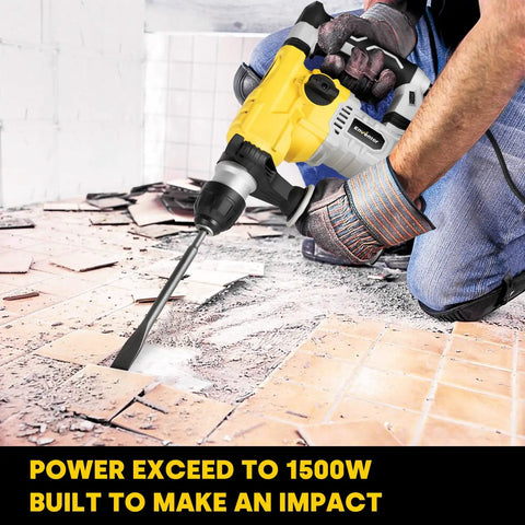 Heavy Duty 1-1/4 Inch SDS Plus Rotary Hammer Drill For Concrete And Stone, 12 Amp Electric Demolition Tool in use on tiles
