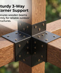 Heavy Duty Pergola Brackets Kit For 6x6 Wood Beams Four Pack 3 Way Corner Post Hardware showing 3-way joint angle