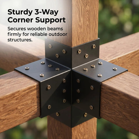 Heavy Duty Pergola Brackets Kit For 6x6 Wood Beams Four Pack 3 Way Corner Post Hardware showing 3-way joint angle