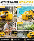 Brushless Cordless Water Transfer Pump For Yard Drainage And Job Site Projects Heavy Duty Utility Machine Built For 20 V Tool Batteries used in garden, pool, RV, and rain barrel.