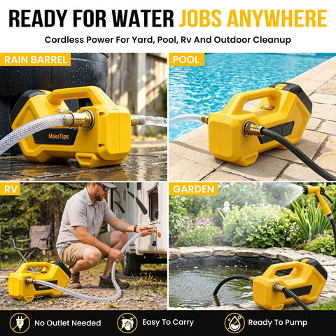 Brushless Cordless Water Transfer Pump For Yard Drainage And Job Site Projects Heavy Duty Utility Machine Built For 20 V Tool Batteries used in garden, pool, RV, and rain barrel.