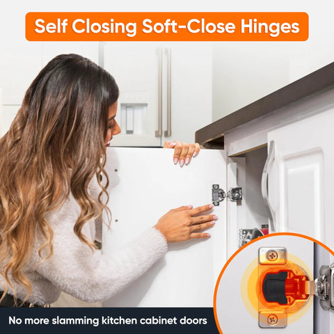 Woman installing Budget Friendly No Slam Soft Close Cabinet Hinges With One And A Quarter Inch Overlay