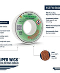 Fine Desoldering Braid 25 Foot Green Wick With RMA Rosin Flux 0.075 Inch Width Oxide Free Copper