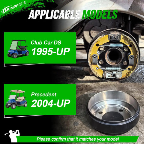 Club Car Brake Repair Kit For DS 1995 Up And Precedent 2004 Up Golf Carts Drum Hub Shoes Pads Spring Set image of brake assembly and drum