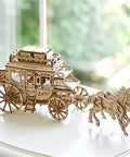 Wooden Stagecoach 3D Puzzle Construction Kit With Self Moving Gears Openable Cabin Doors And Detailed Mechanical Fun For Builders Of All Ages Perfect STEM Toy For Curious Kiddos And Grownups Who Love Hands On Gear Puzzles, wooden stagecoach model