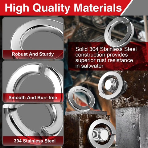 High quality M6 Stainless Steel Split Lock Washers 50 Pack, rust-resistant, anti loosening gaskets for bolts and screws