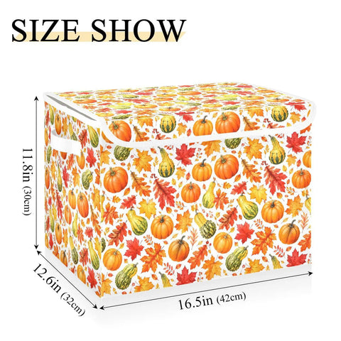 Top Shelf Foldable Storage Bin With Snug Flip Top Lid And Reinforced Handles For Bedroom Closet Organization Collapsible Fabric Cube 16.5x12.6x11.8 in with fall pattern.