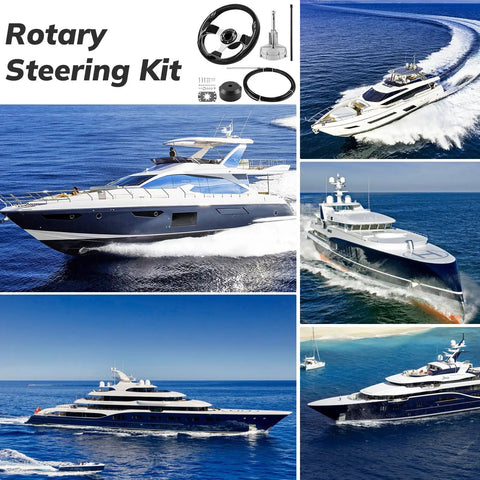 Outboard Steering Kit With A 10ft Steering Cable And Three Quarters Inch Standard Tapered Shaft, Boat Steering Control Cable For Yachts, Fishing Boats And Other Watercraft, Includes Steering Wheel And Durable Alloy Rudder Cable System
