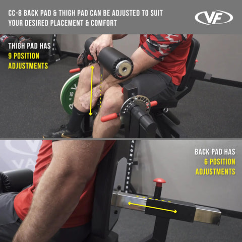 Leg Extension And Curl Machine For Home Or Commercial Gyms, showing adjustable thigh and back pads with positioning options.