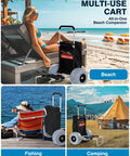 Beach Cart For Sand Foldable Aluminum Wagon With Balloon Wheels and 13 Inch Wide Tires at beach, fishing, camping scene